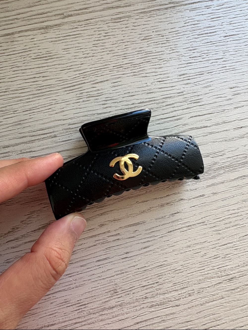 Black Quilted Logo Hair Clip
